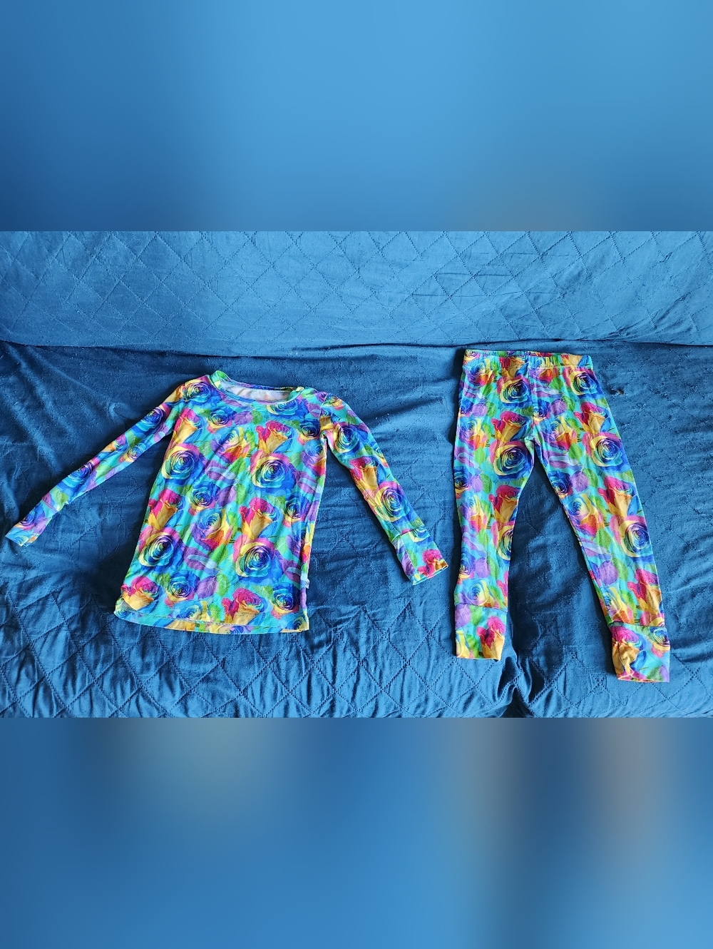 Bums & Roses "Kaleidorose" Bamboo Rainbow Roses Long Sleeve Pajama Set